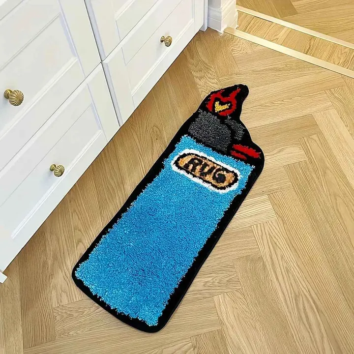 Tapete isqueiro azul retrô no piso ao lado de móvel branco
