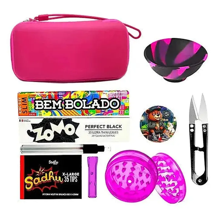 Kit Puff Pink Edition 13 itens com case pink e acessorios completos