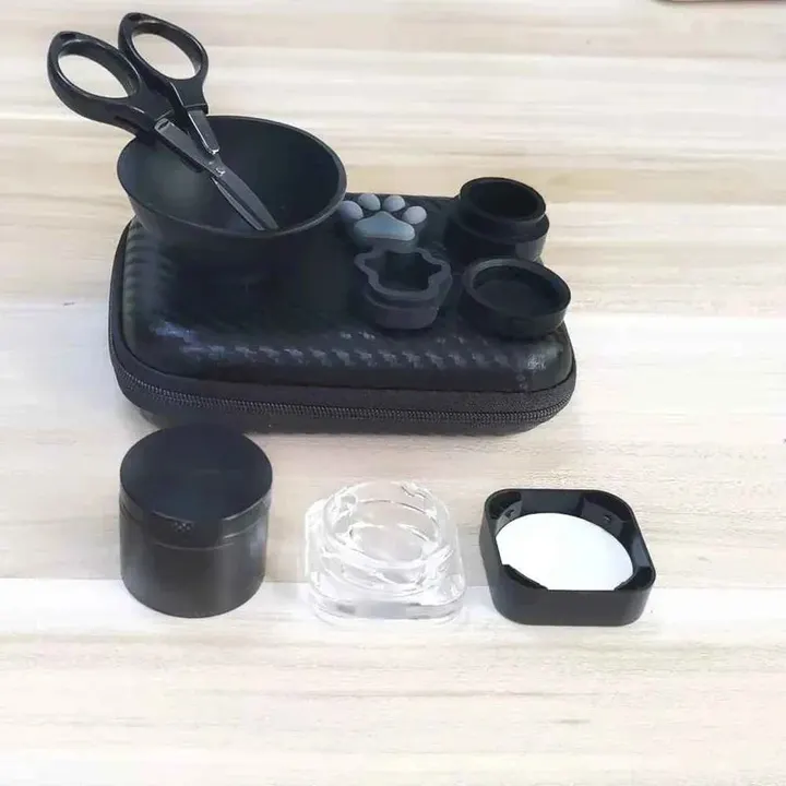Kit Puff Onix com case Carbon Black, cuia, tesoura e slicks all black