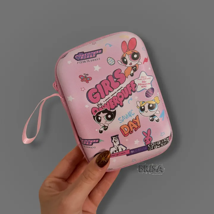 Case Meninas Super Poderosas Rosa fechada, com alça e estampa das Powerpuff Girls