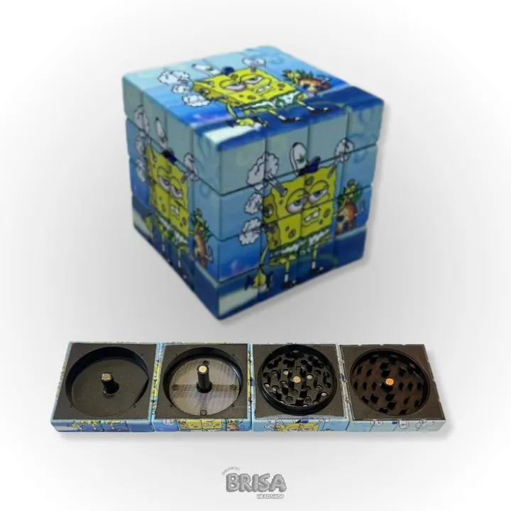 Dichavador Cubo Mágico Bob Esponja Azul aberto mostrando as 4 partes