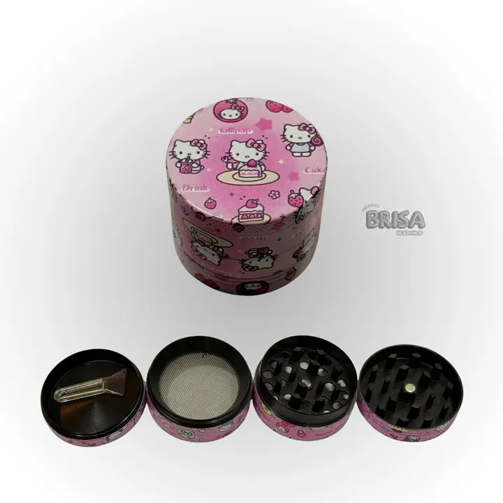 Dichavador de Metal 4 Partes 40mm com estampa Hello Kitty Doces, aberto em 4 partes