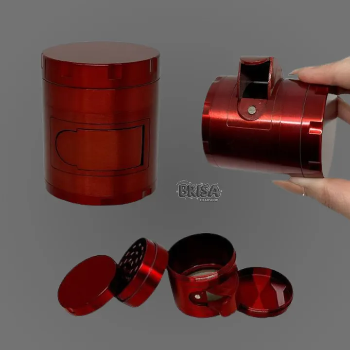 Dichavador de Metal 4 Partes com Dispenser na cor vermelha