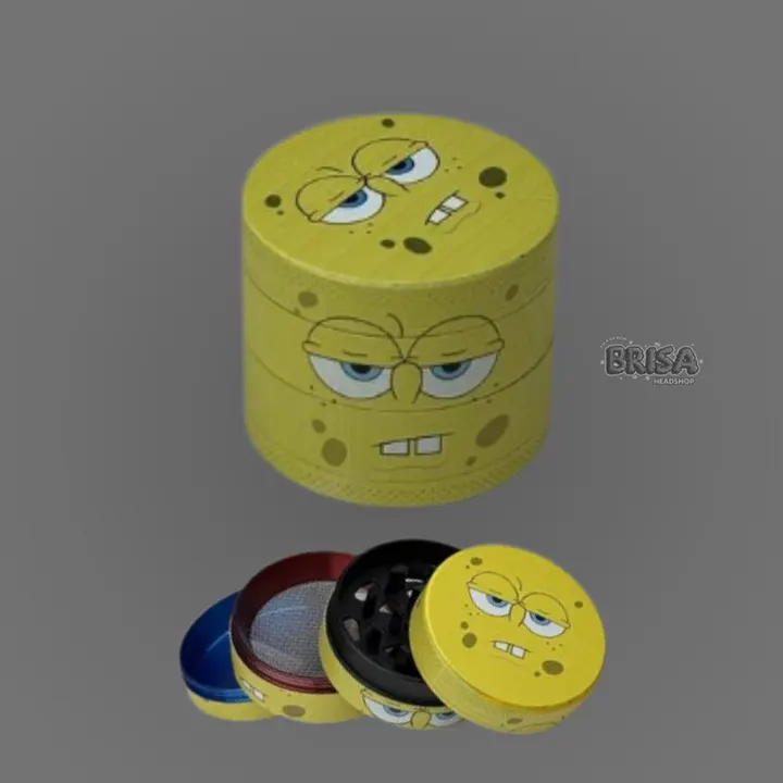 Dichavador de Metal com estampa do rosto do Bob Esponja em amarelo