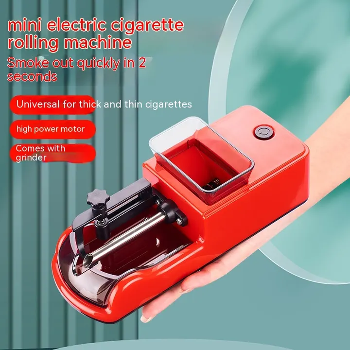 Máquina de Bolar Elétrica Automática vermelha, uso universal para cigarros finos e grossos