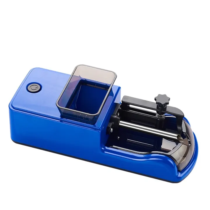Máquina de Bolar Elétrica Automática azul, vista em ângulo