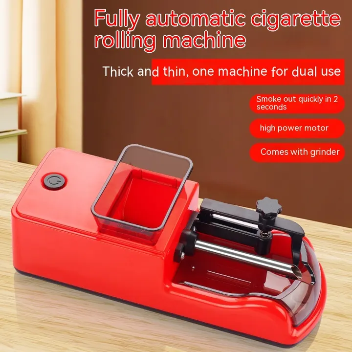 Máquina de Bolar Elétrica Automática vermelha, uso duplo para cigarros finos e grossos