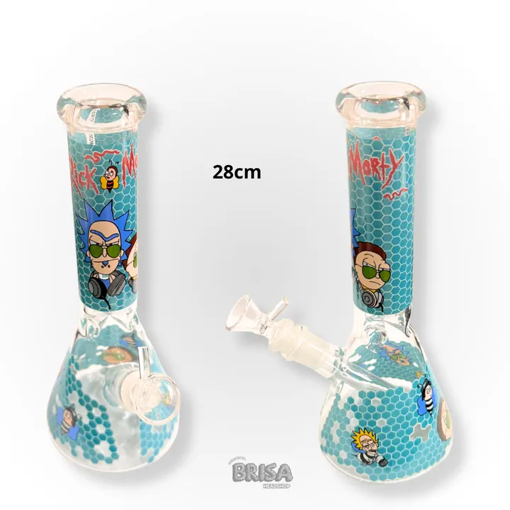 Ice Bong de Vidro Rick and Morty visto de frente e de lado, 28 cm