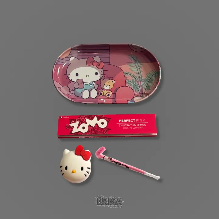 Kit Bandeja Hello Kitty com seda, piteira de vidro e slick de silicone