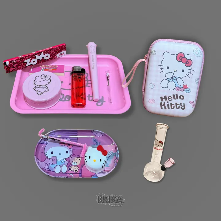 Kit Completo Hello Kitty com bandejas, mini bong de vidro, case e acessórios