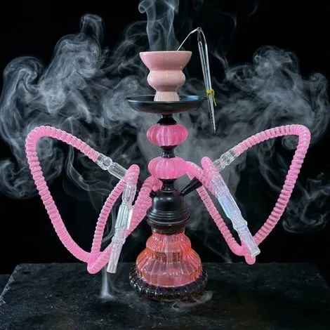 Narguilé Hookah Mixirica Pequeno Rosa com 2 mangueiras e fumaça