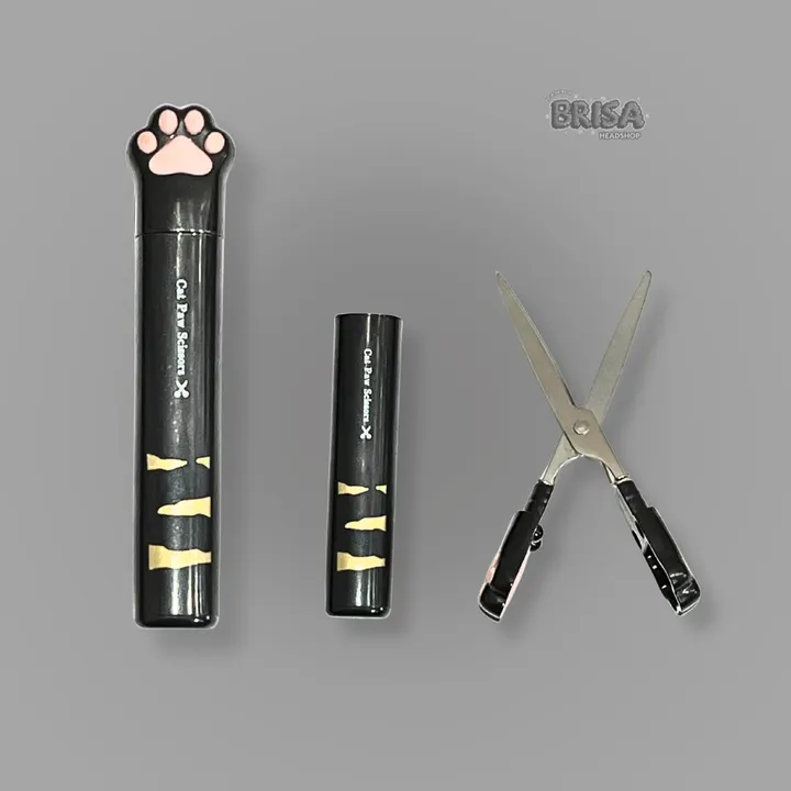 Tesoura Dobrável com case retrátil em formato de pata de gato preto