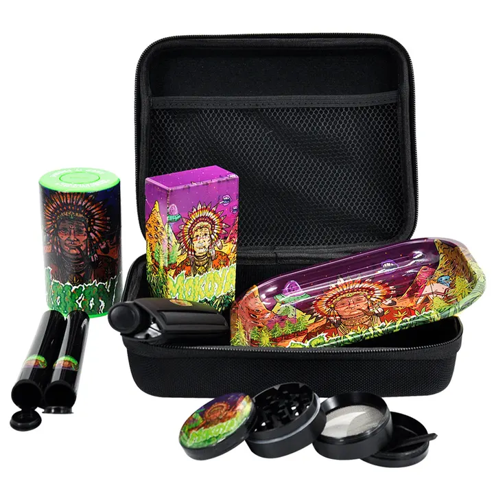 Kit Completo com Bandeja, Dichavador e Pote, estampa Cigarro