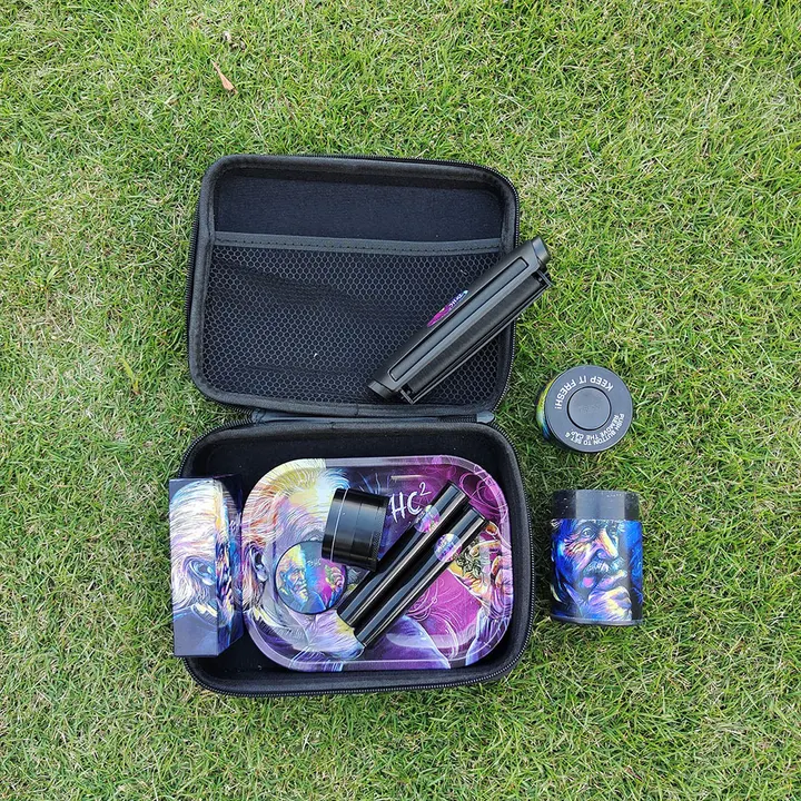Kit Completo com Bandeja, Dichavador e Pote, estampa Cabeça de Buda